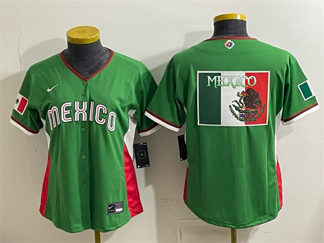 Women's Mexico Baseball Green 2026 World Baseball Classic Big Logo Stadium Stitched Baseball Jersey(Run Small)